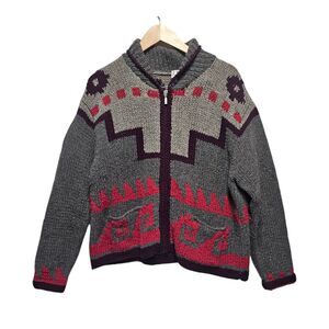 Vintage FIELD GEAR Zip Up Cardigan Southwestern‎ Size P/L Lambswool Blend